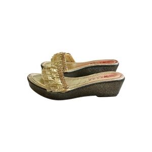 Women’s Gold Ruffle Platform Wedge Sandals